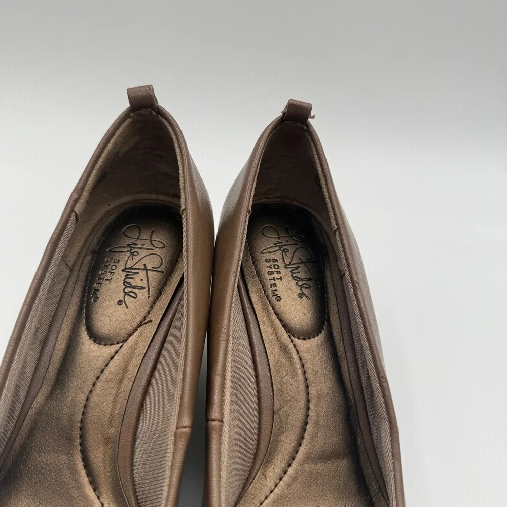 LifeStride Wedge Women Size 7.5 Brown Snakeskin Detail Comfort Pump Office Shoes